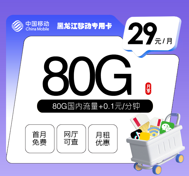 172号卡发布：黑龙江移动专用卡【29元80G流量】  第1张